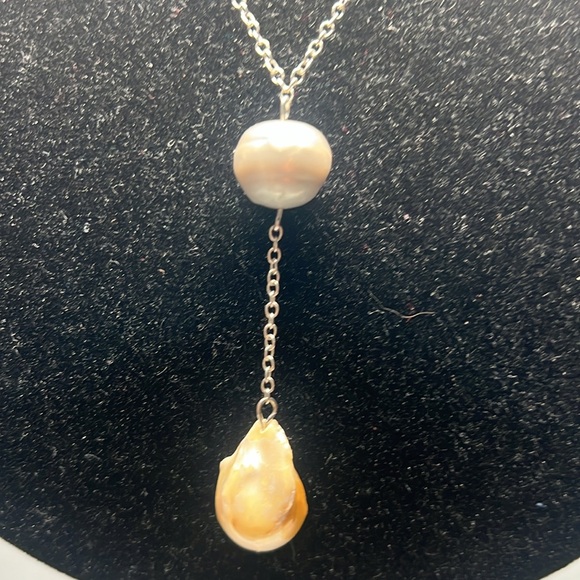 Jules Silver Necklace with Gold and Silver real Pearls - Picture 4 of 4